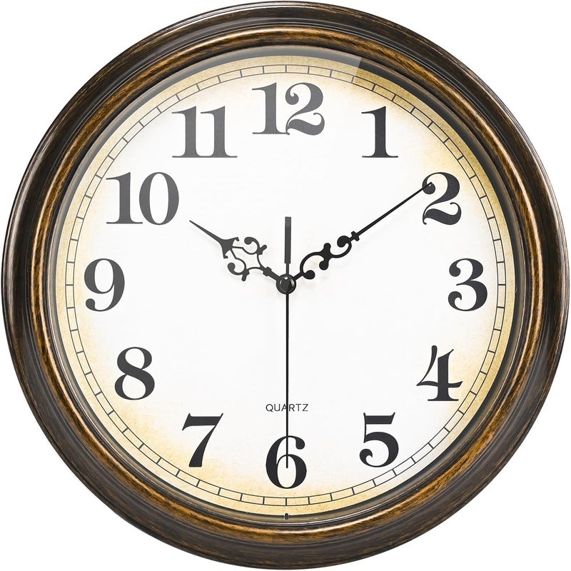 Yoiolclc Wall Clock Battery Operated Silent Non-Ticking Vintage Wall Clocks for Kitchen, School, Living Room (12Inch, Bronze) - Image 1